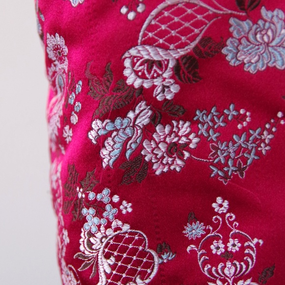 Traditional Chinese Padded Jacket Pink Silk Asian Jacket w/ Blue Accents - Picture 10 of 14